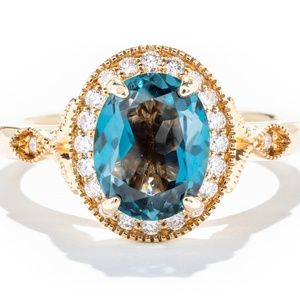 Noam Carver14K  Blue Topaz Diamond Engagement Ring
